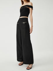 Contrast Trim Pocket Wide Leg Pants