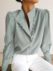 Solid Button Stand Collar Shirt