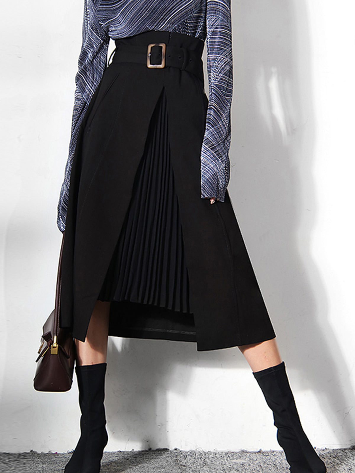 Irregular Package Belted Midi Skirt