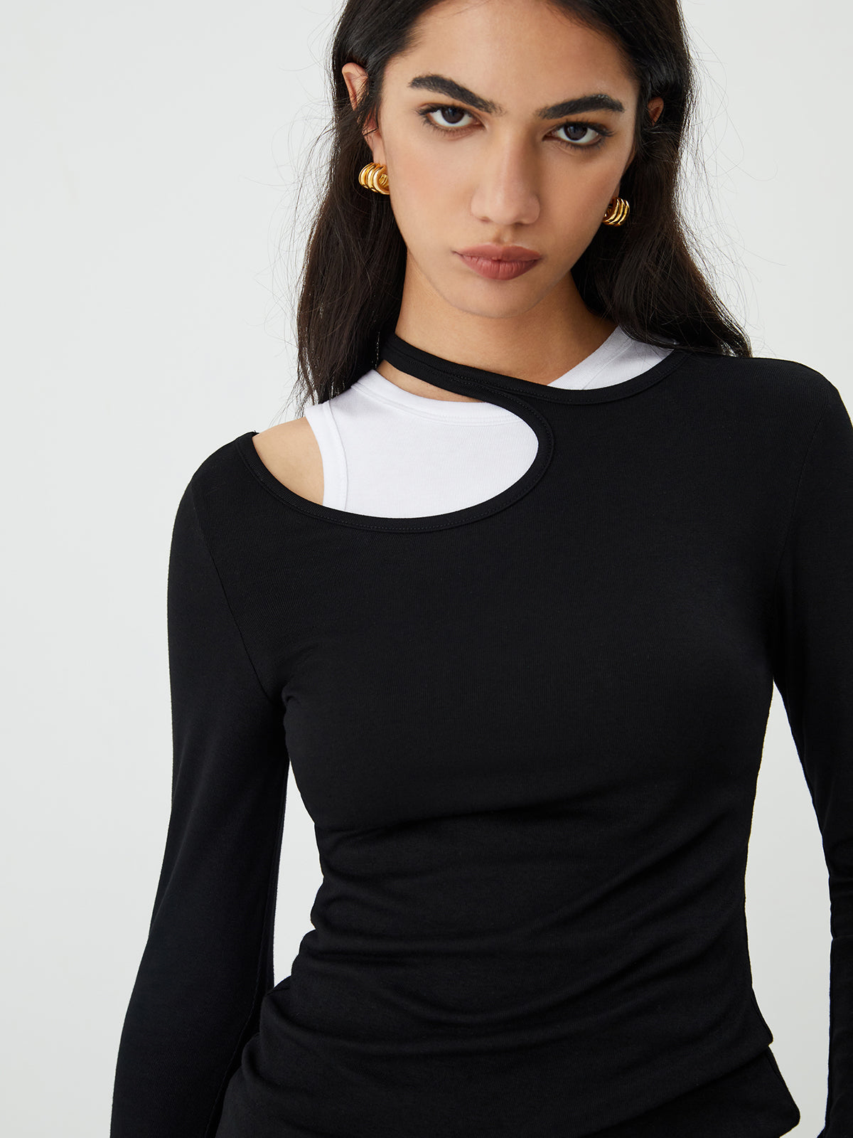 Asymmetrical Neck Long Sleeve Blouse