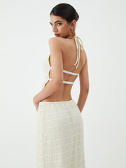 Backless Halter Top With Pleated Maxi Skirt Set