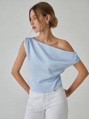 One Shoulder Off Knotted Blouse