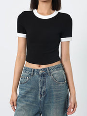 Cotton Contrast Trim Cropped Top