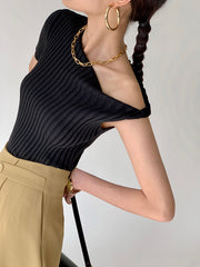 Asymmetrical Neck One Shoulder Off Knit Top