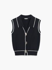 Contrast Trim Button Sweater Vest