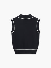 Contrast Trim Button Sweater Vest