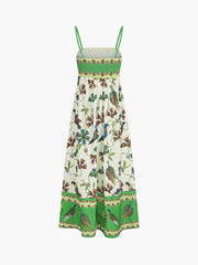 Birdie Print Pockets Cami Long Dress