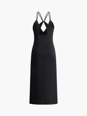 Crisscross Backless V-Neck Midi Dress