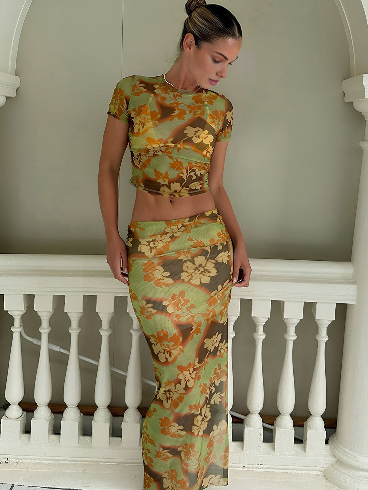 All Over Floral Print Skirt Set