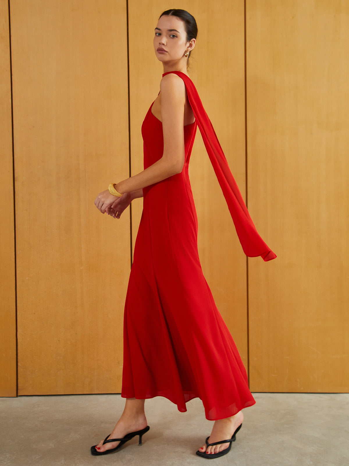 Asymmetrical Neck Long Dress Selfyy Asymmetrical Neck Long Dress Selfyy