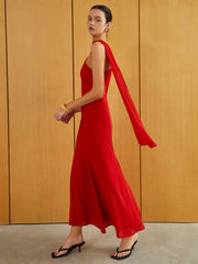 Asymmetrical Neck Long Dress