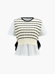 Contrast Stripe Knotted T-Shirt