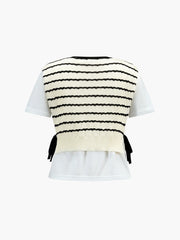 Contrast Stripe Knotted T-Shirt