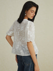 Floral Knotted Puff Sleeve Shirt