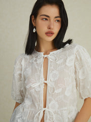 Floral Knotted Puff Sleeve Shirt