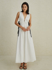 Backless V-neck Drawstring Long Dress