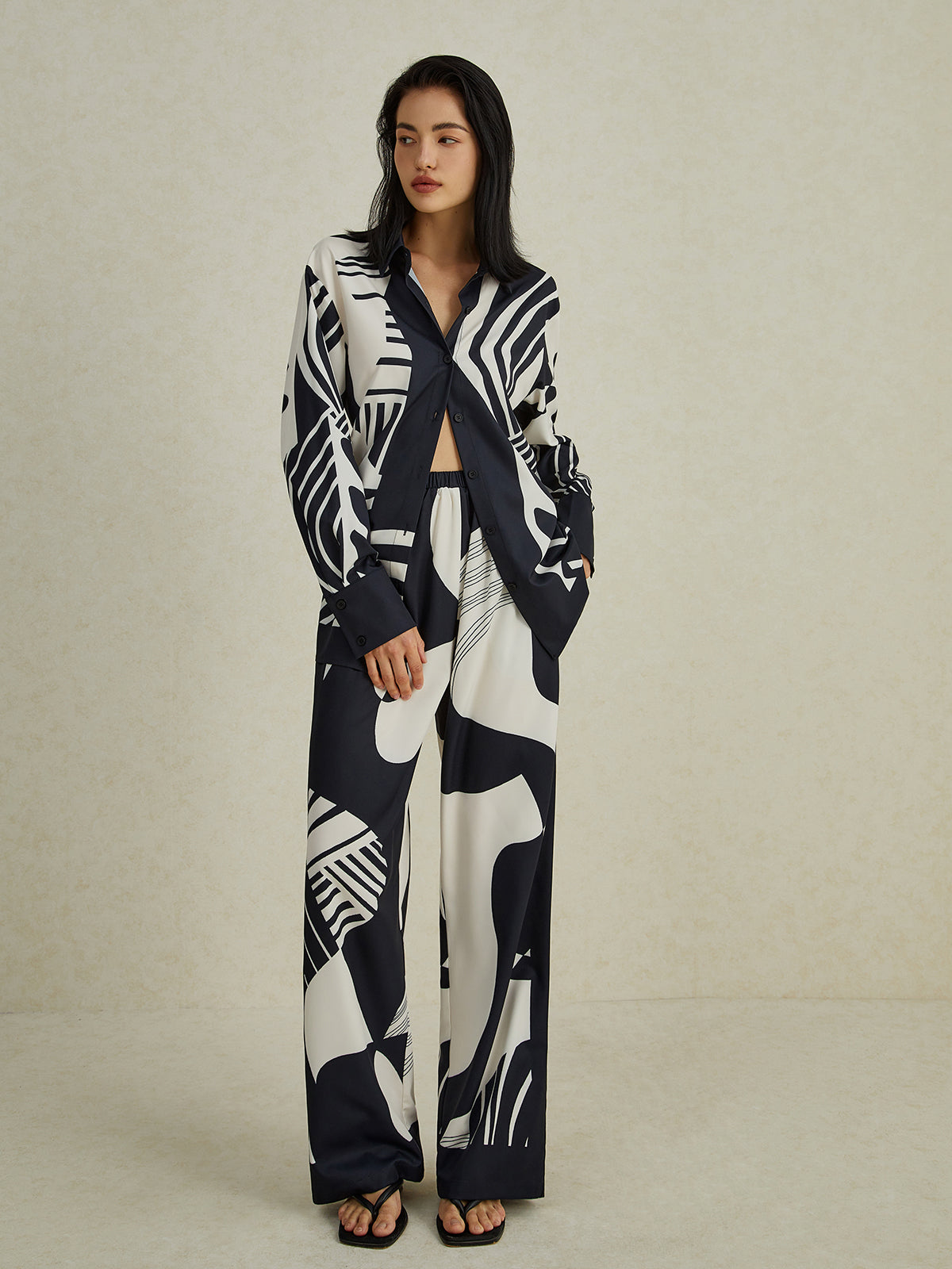 Irregular Print Wide Leg Pants Set