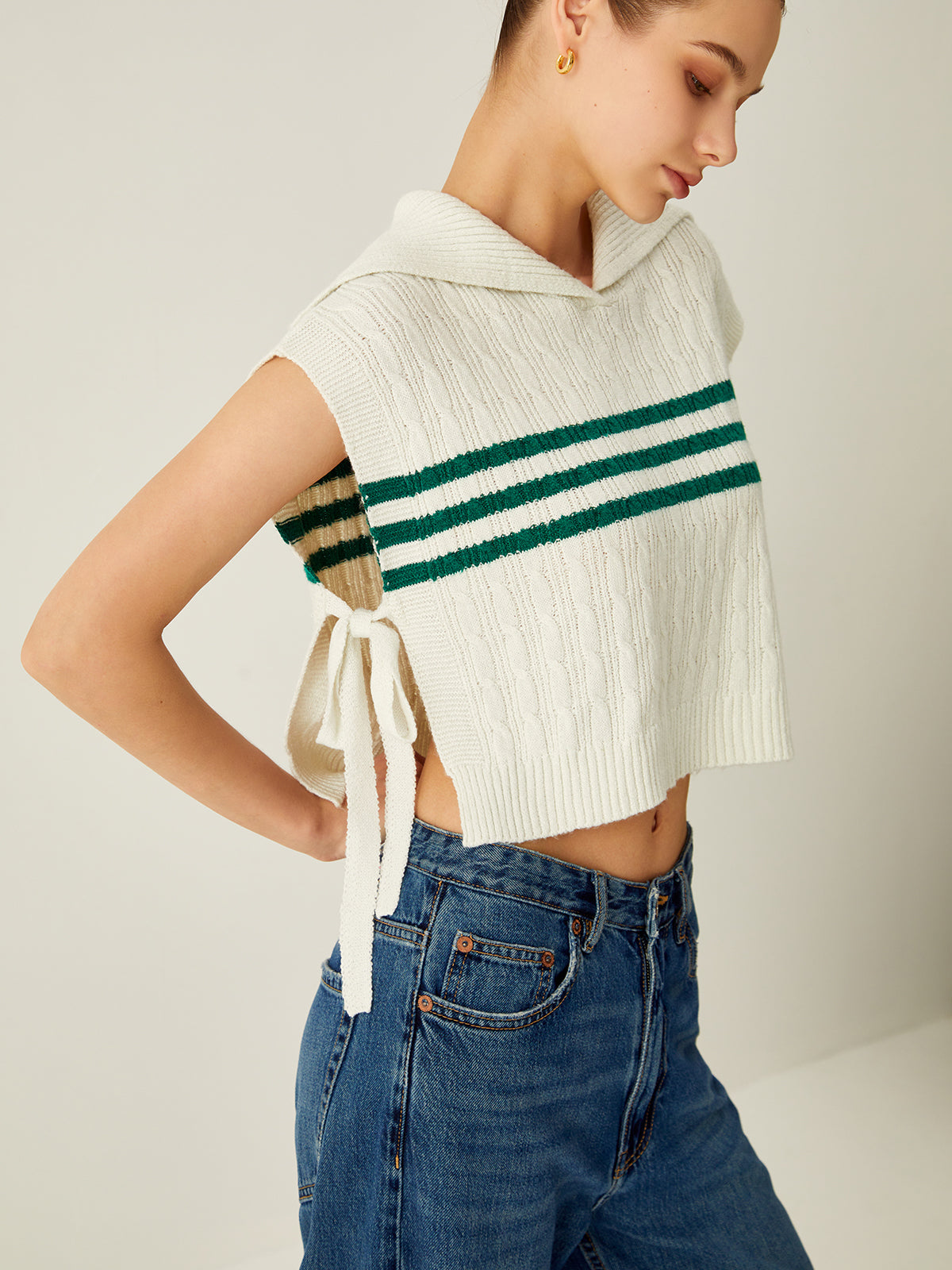 Contrast Stripe Knotted Sweater Vest