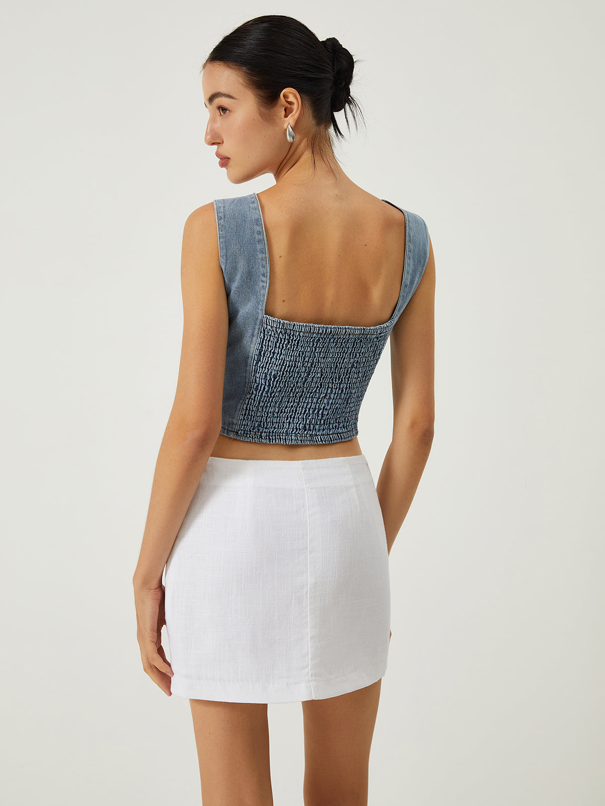 Denim Square Neck Button Tank Top