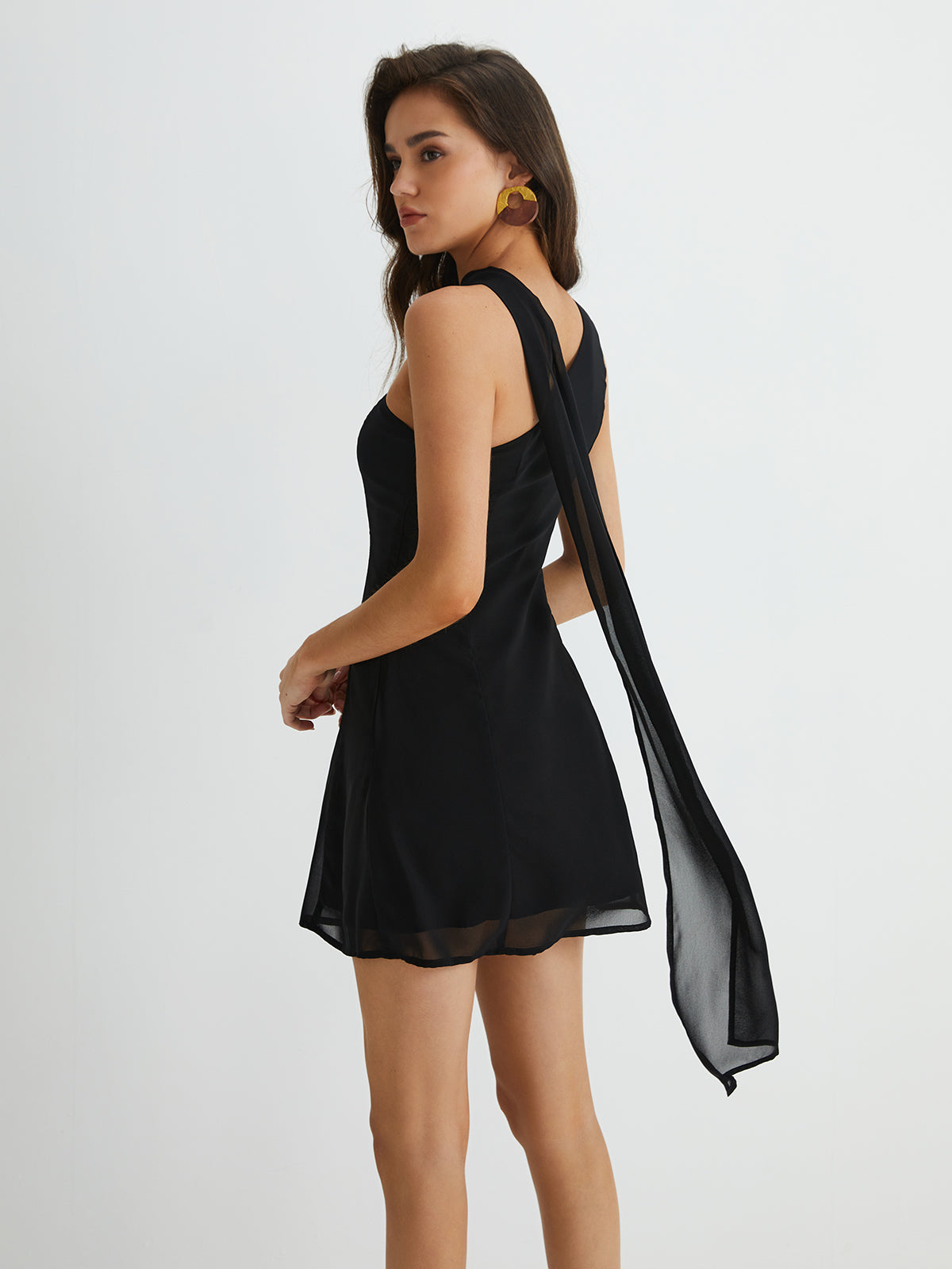 Asymmetrical Cutaway Shoulder Short Dress