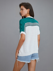 Contrast Crochet Pockets Short Sleeve Shirt