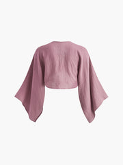 Tie-Front Long Sleeve Cropped Blouse