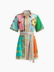 Print Belted Polo Dress