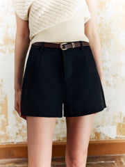 Solid Belted Shorts