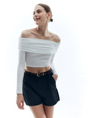 Off Shoulder Solid Slim T-shirt