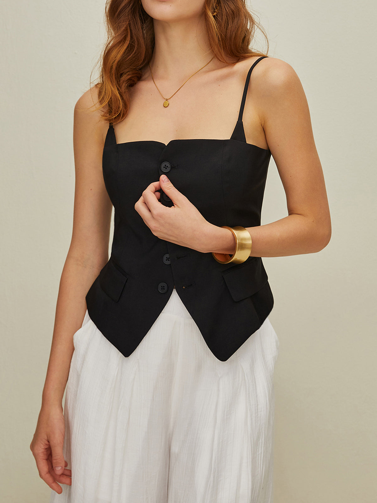 Fake Two Piece Button Tank Top