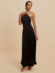 Satin Backless Pearl Strap Dress