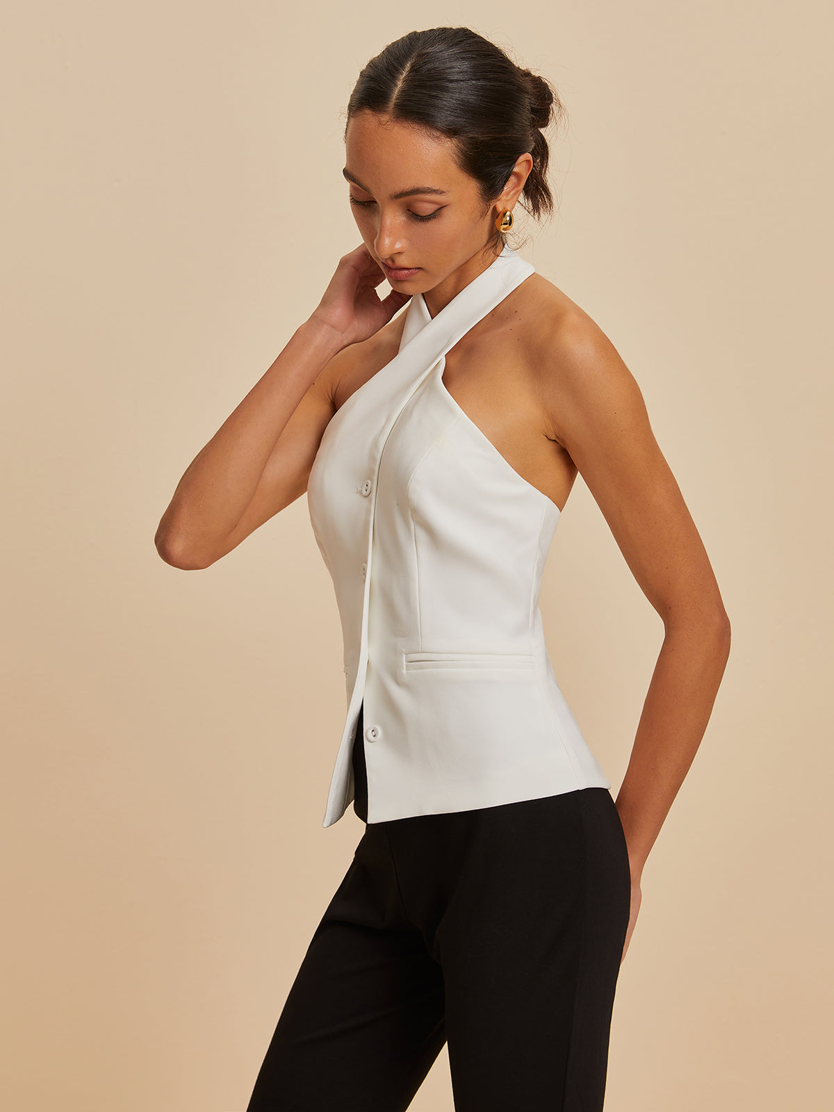 Backless Cross-Over Collar Tank Top