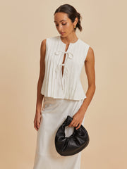 Pleated Knotted Sleeveless Blouse