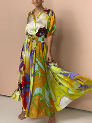Rockset mit Kordelzug und Satin-Print