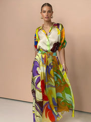 Rockset mit Kordelzug und Satin-Print
