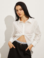 Lapel Knotted Long Sleeve Shirt