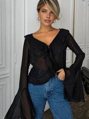 Chiffon Ruffle V-Neck Blouse