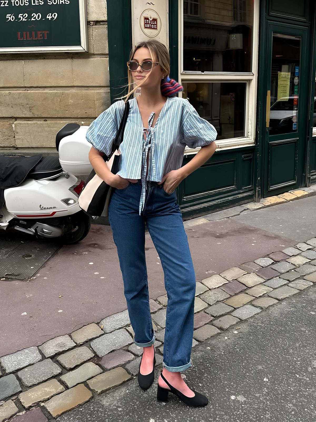 Stripe Tie Neck Blouse