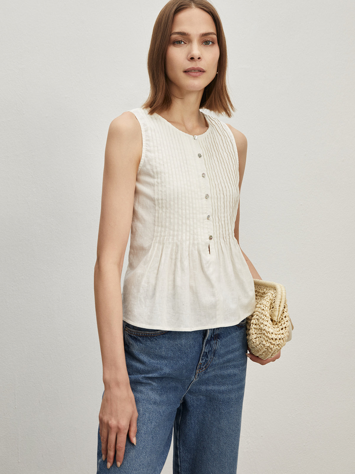 Cotton & Linen Pleated Blouse