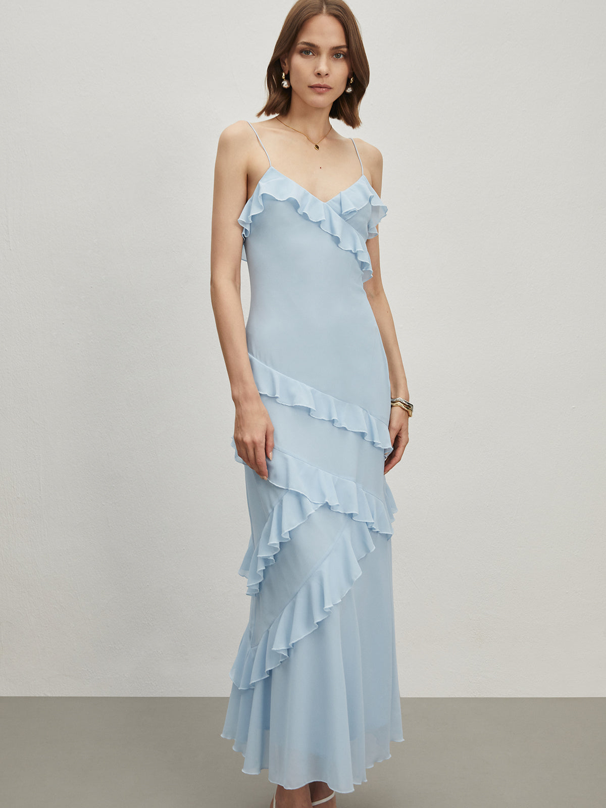 Ruffled Spaghetti Strap Long Dress