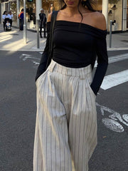 Pinstripe Zippered Wide Leg Pants