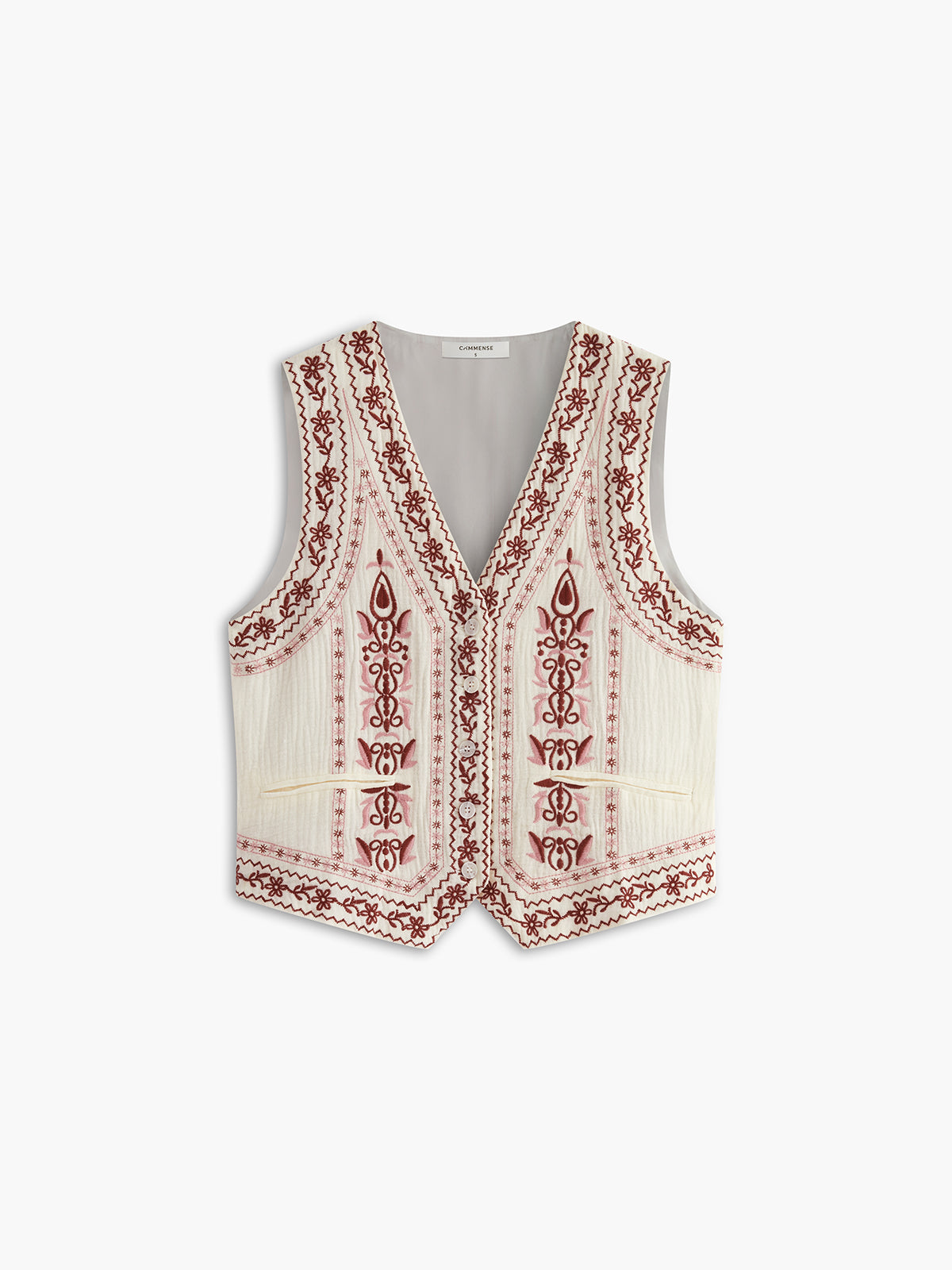 Embroidered Sleeveless Belted Back Vest