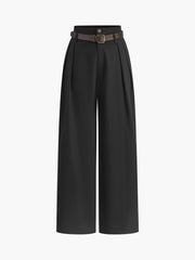 Plain Pleated Pants With Belt