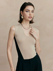 Elegant Sleeveless Colorblock Knit Top