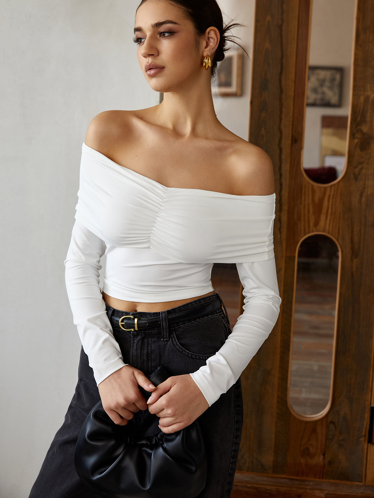 Off Shoulder Long Sleeve T-Shirt