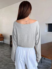 Casual Off-Shoulder Long Sleeve Short T-Shirt