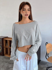 Casual Off-Shoulder Long Sleeve Short T-Shirt