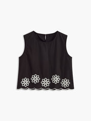 Embroidery Round Neck Sleeveless Tank Top