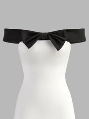 Contrast Bow Off Shoulder Slim Dress