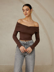 Off Shoulder Long Sleeve T-Shirt